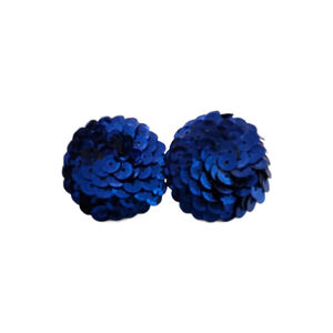 Vintage Blue Sequin Circle Pierced Earrings. 1.75" Diameter